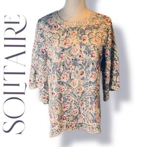 NWT Solitaire Blue Pink Floral Crochet Top Size Small Cottagecore Boho